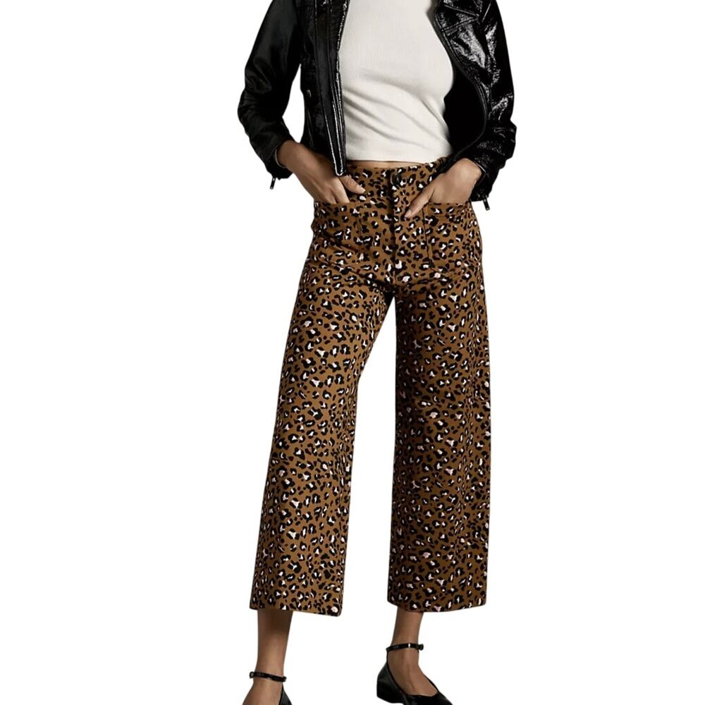 Maeve Anthropologie Colette Ponte Wide Leg Leopard Print Pants Size 26P